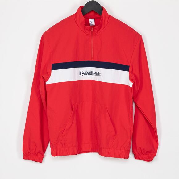 Reebok Men Retro Colorblocked Quarter-Zip Popover Red/Navy/White Size M - Picture 1 of 5